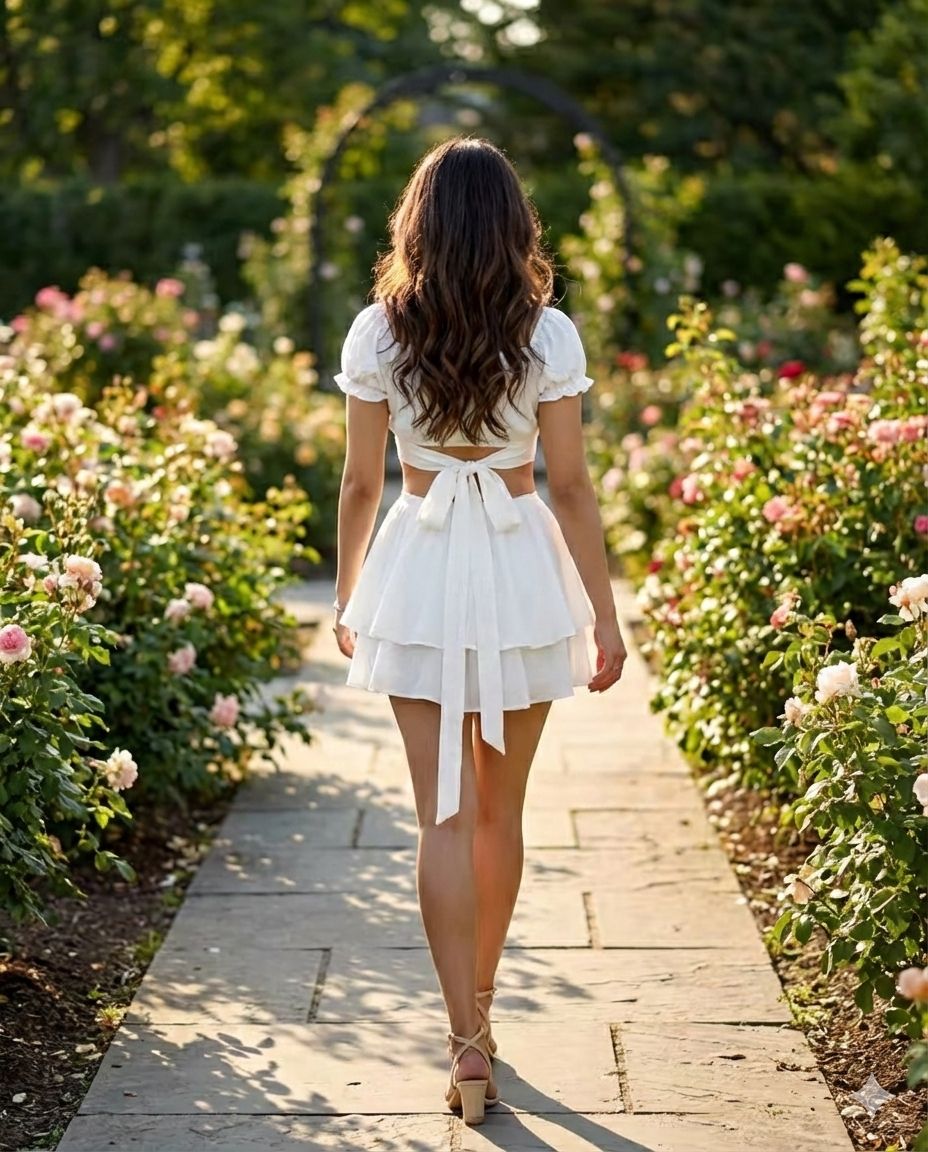 Party Off Shoulder Puff Sleeve Tie-Up Top with Layered Skirt