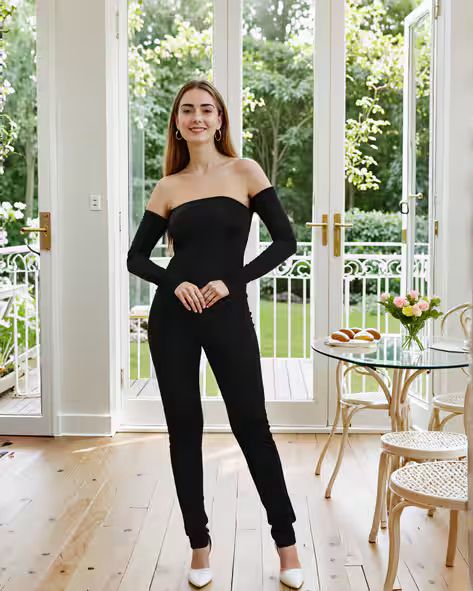 Off Shoulder Attached Full Sleeves Jumpsuit