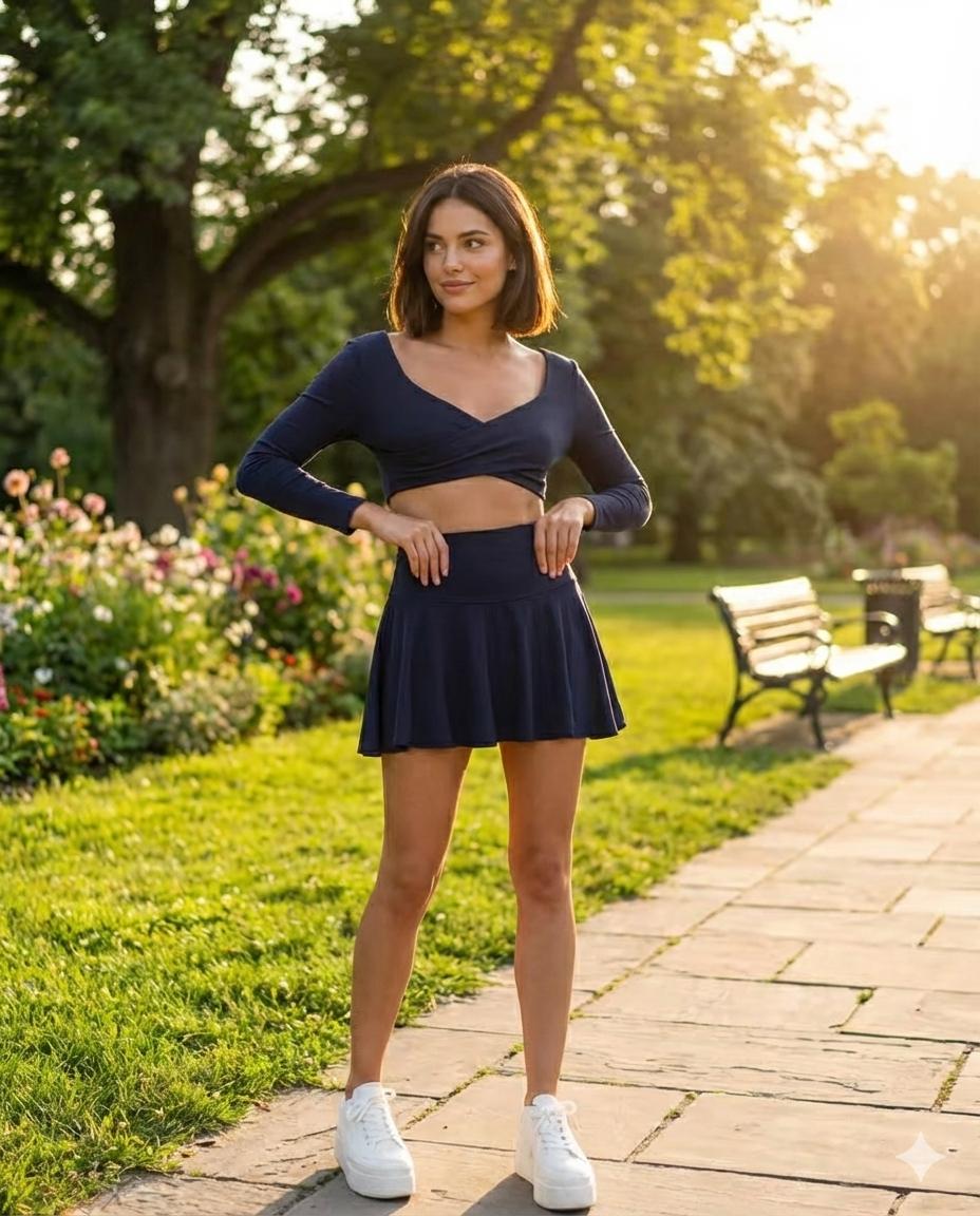 Criss Cross Overlay Crop Top With Mini Skirt