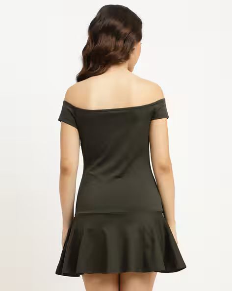 Cute Off Shoulder Short Sleeve Mini Fit and Flare Dress