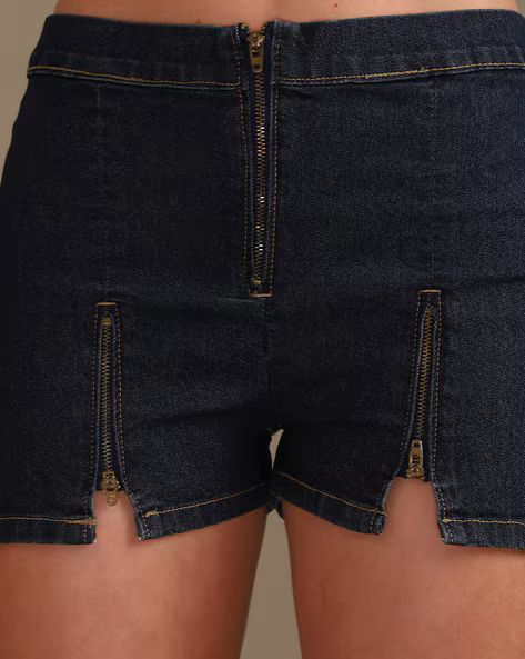 High Rise Zipper Detail Mini Denim Shorts
