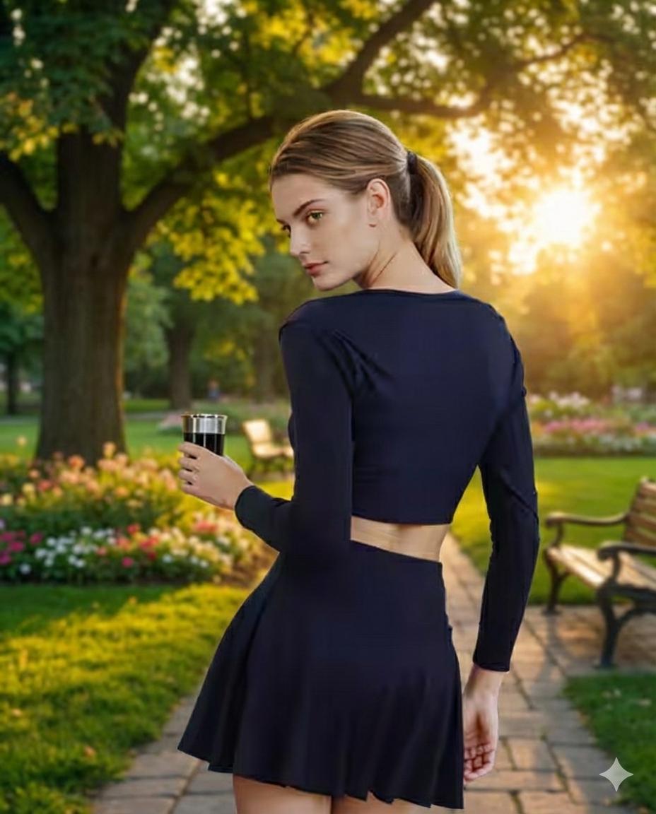 Criss Cross Overlay Crop Top With Mini Skirt