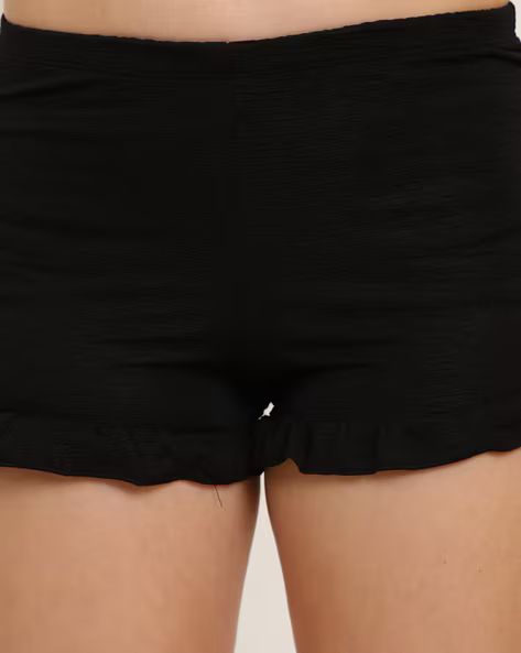 Cute Elasticated Waist Ruffle Trim Textured Hot Pants