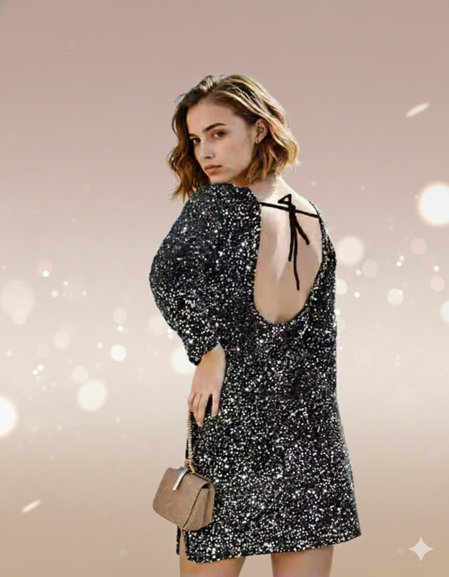 Party Boat Neck Embellished Slit Hem Open Back Tie-Up A-line Dress