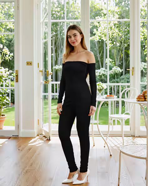 Off Shoulder Attached Full Sleeves Jumpsuit