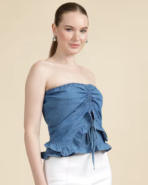 Strapless Double Layered Ruffle Tube Fitted Top