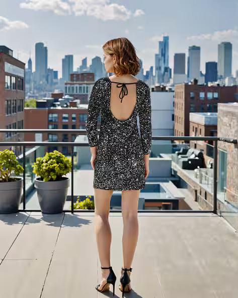 Party Boat Neck Embellished Slit Hem Open Back Tie-Up A-line Dress