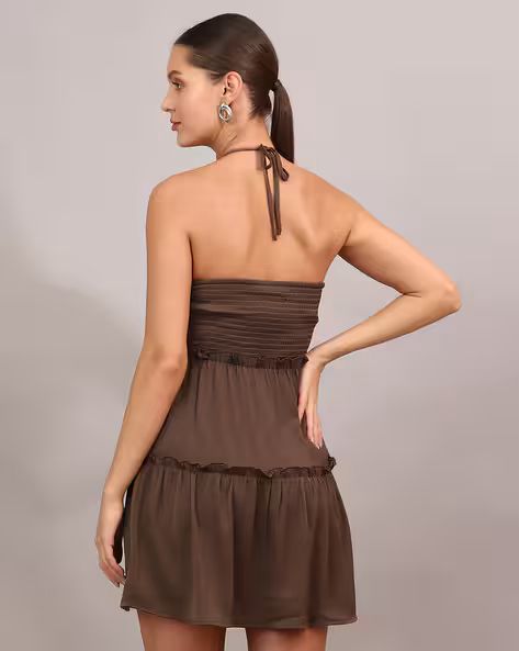 Party Criss-Cross Halter Neck Mini Fit and Flare Dress