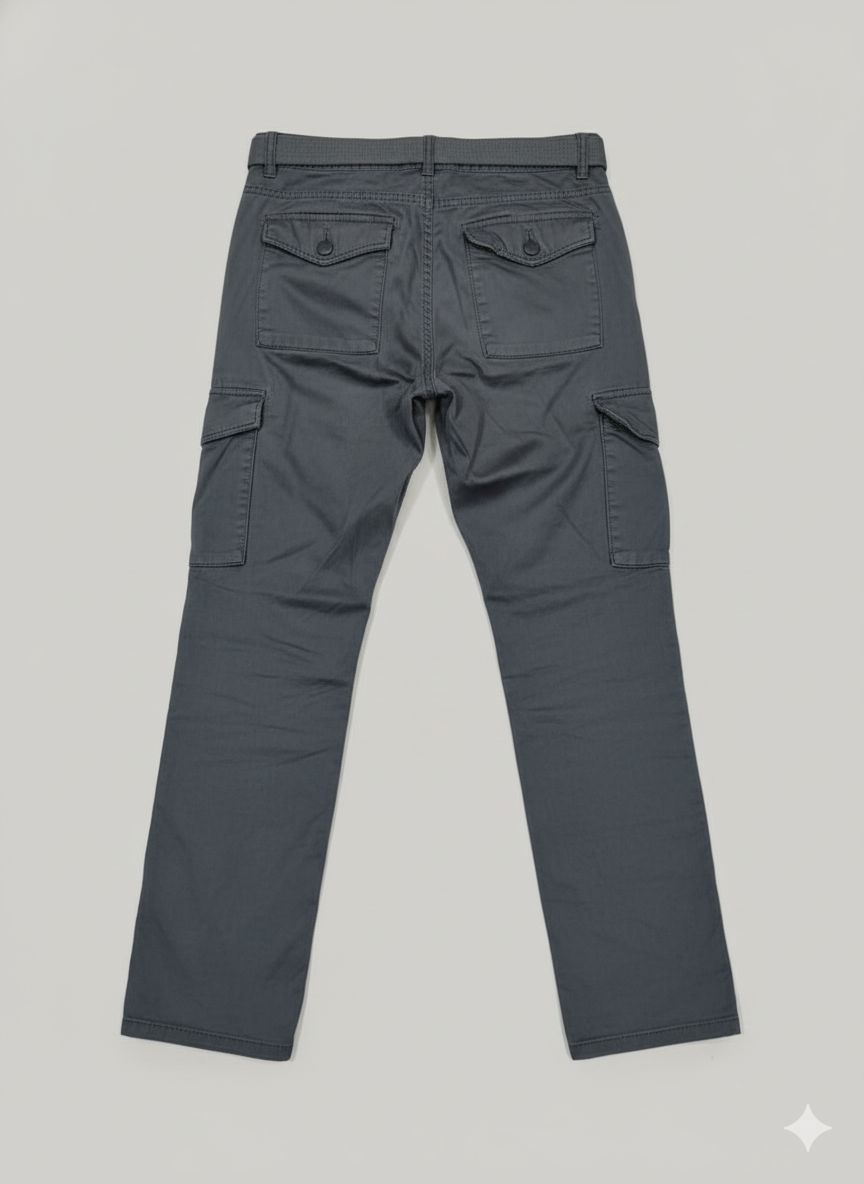Light blue cargo pants featuring a matching fabric belt