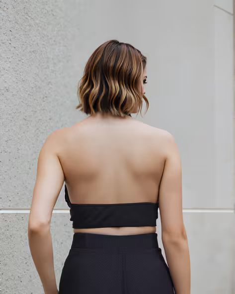 Top Bold Fitted Plunging Halter Neck Backless Crop