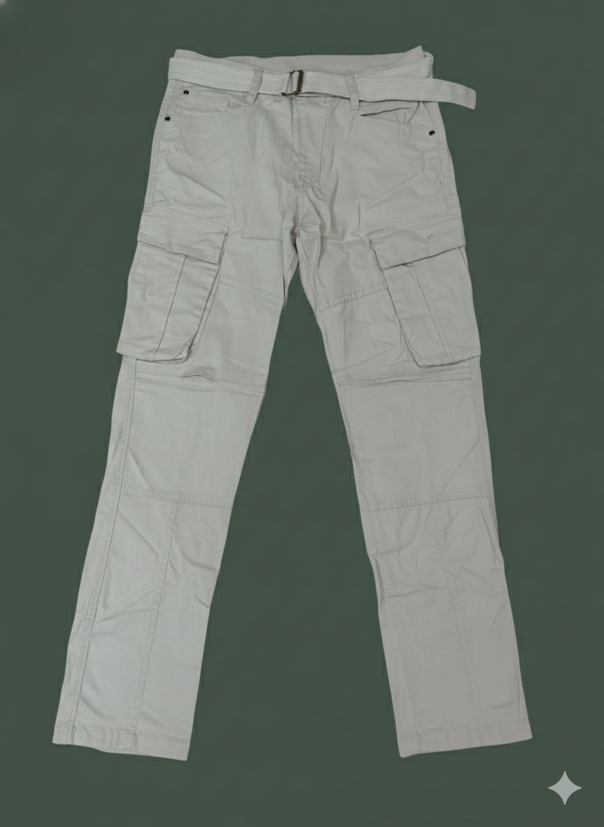 Rareware charcoal off white cargo pants featuring a matching fabrick belt