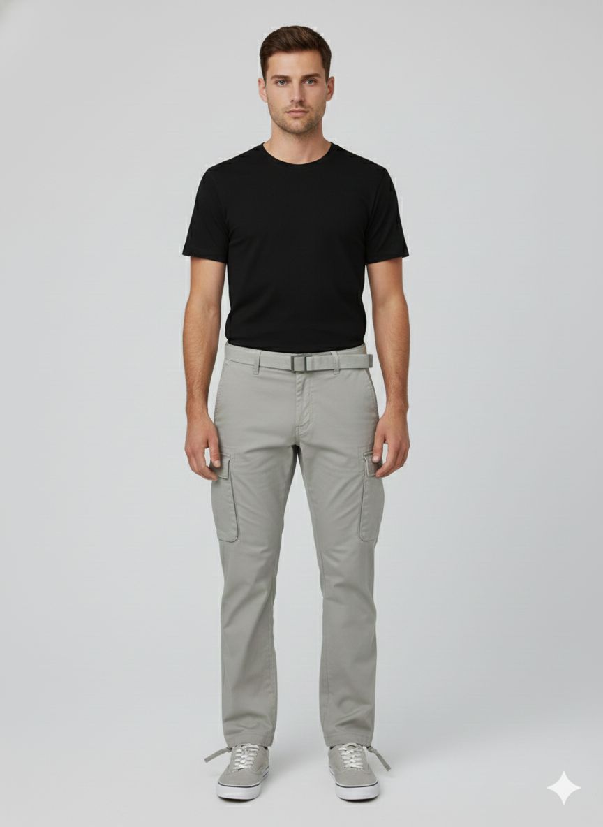 Rareware charcoal off white cargo pants featuring a matching fabrick belt