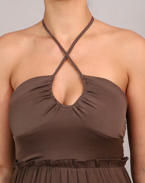 Party Criss-Cross Halter Neck Mini Fit and Flare Dress