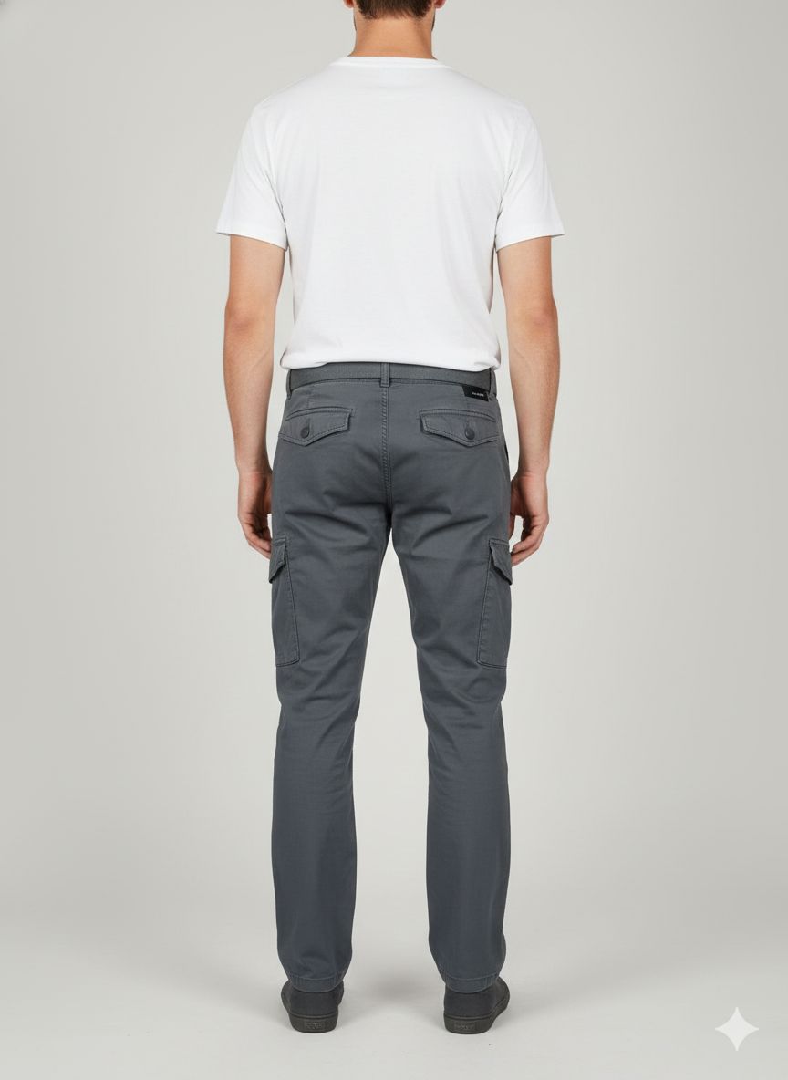 Light blue cargo pants featuring a matching fabric belt