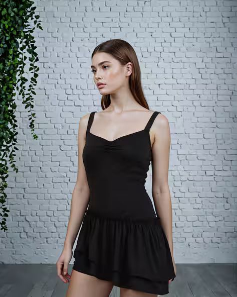 Strappy Sleeve Drop Waist Ruffle Trim Asymmetrical Dress