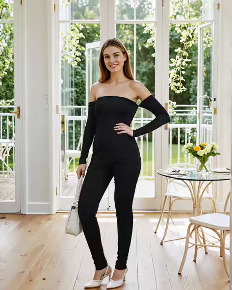 Off Shoulder Attached Full Sleeves Jumpsuit