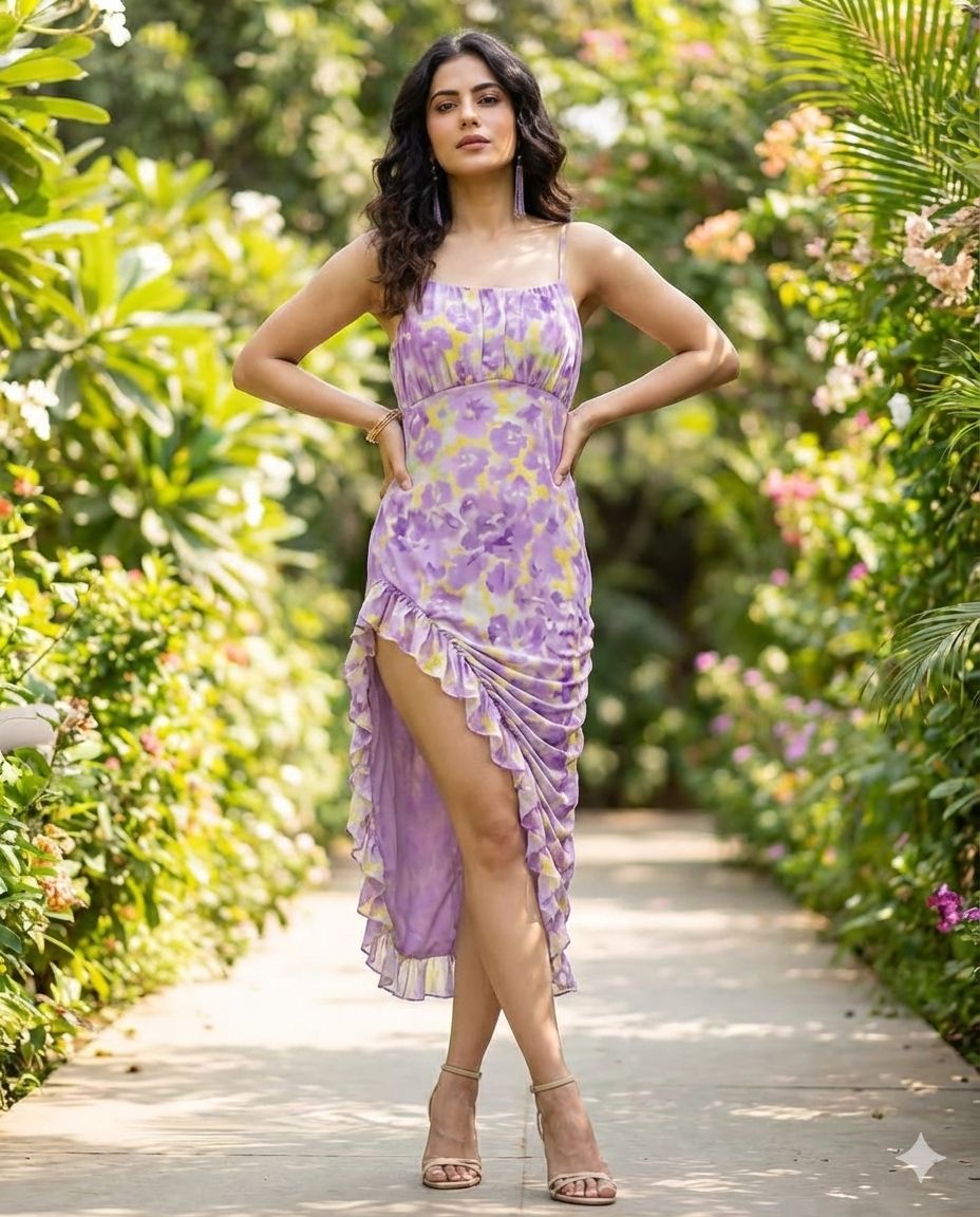 Party Strappy Sleeves Floral Print Ruffled Dress
