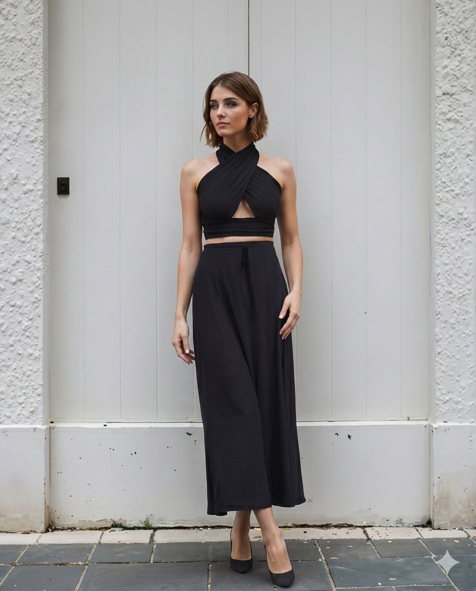 Top Bold Fitted Plunging Halter Neck Backless Crop