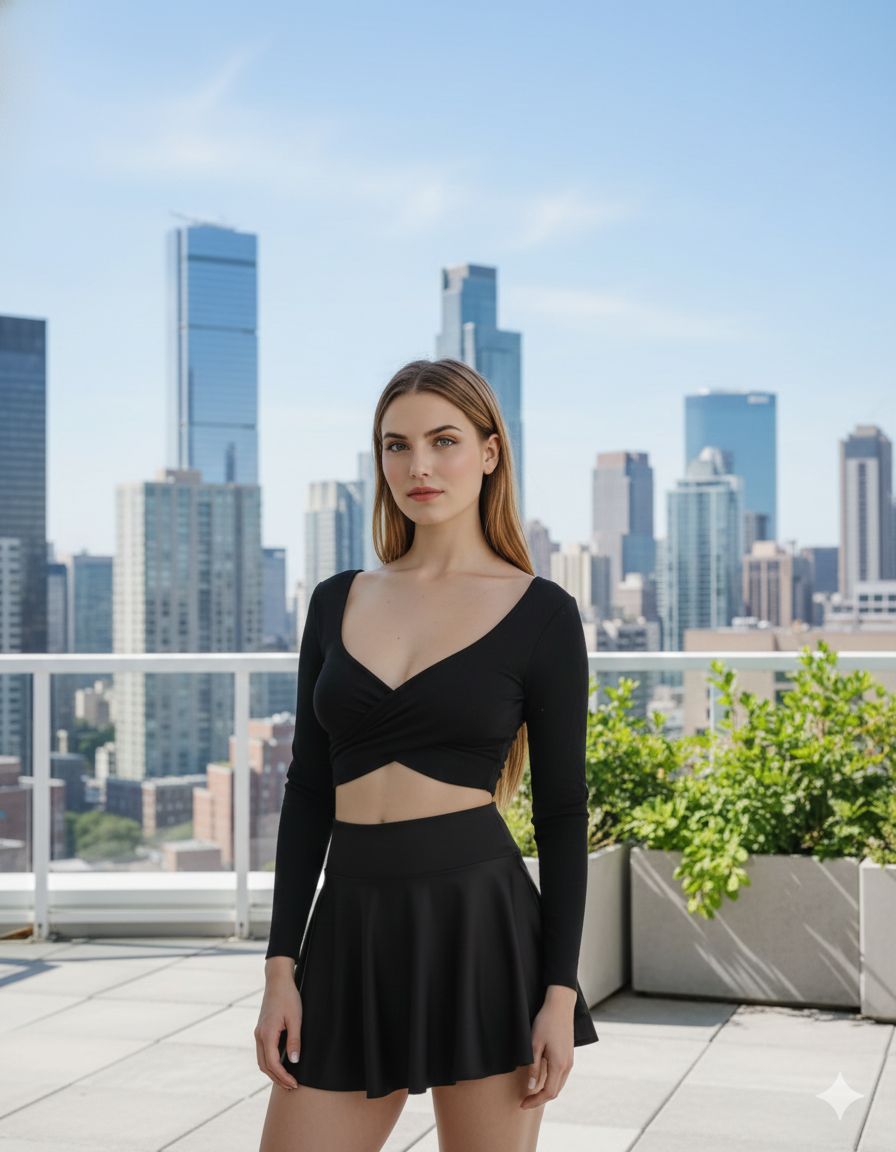 Criss Cross Overlay Crop Top With Mini Skirt