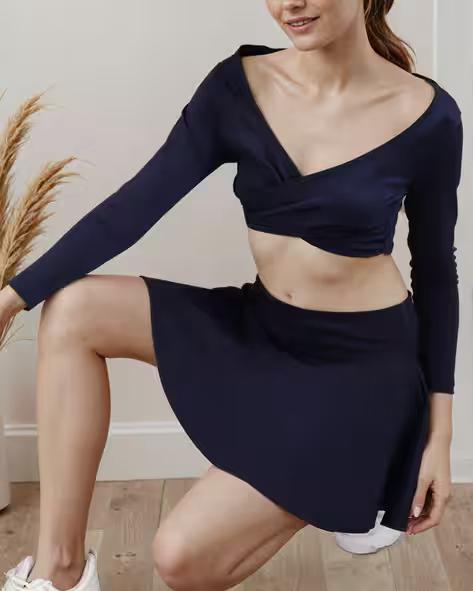 Criss Cross Overlay Crop Top With Mini Skirt