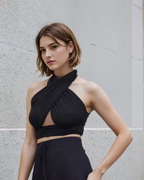 Top Bold Fitted Plunging Halter Neck Backless Crop
