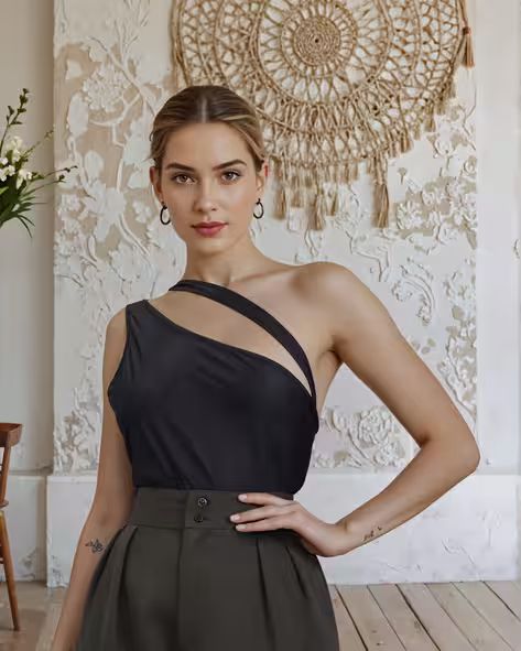 Fitted One Shoulder Strap Cut-Out Leotard Top