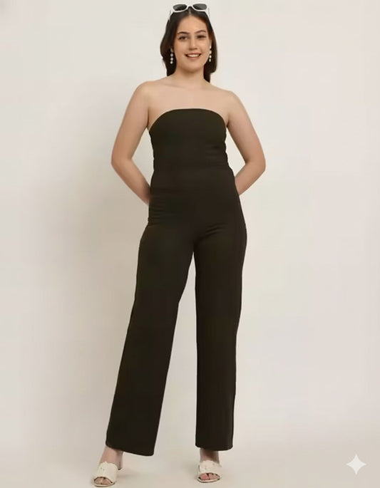 Party Strapless Textured Wide Leg Jumpsuits