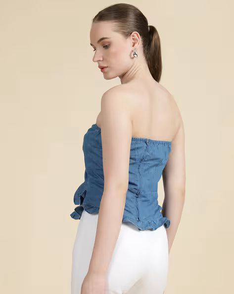 Strapless Double Layered Ruffle Tube Fitted Top