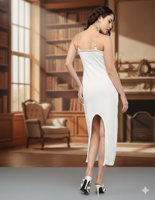 Elegant Detachable Strap Ribbed Sleeveless Bodycon Dress